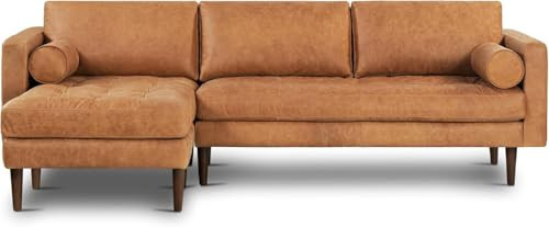 POLY & BARK Napa 104.5" Left-Facing Sectional Sofa – Cognac Tan Full-Grain Pure-Aniline Italian Leather, Feather-Down Cushions, Kiln-Dried Solid Wood Frame, Walnut Legs | Amazon (US)