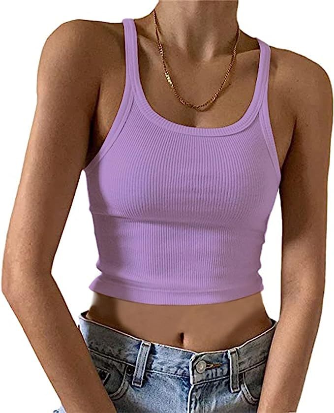 KAMISSY Women's Sleeveless Crop Tank Top Slim Fit Scoop Neck Ribbed Knit Basic Crop Cami Shirts T... | Amazon (US)