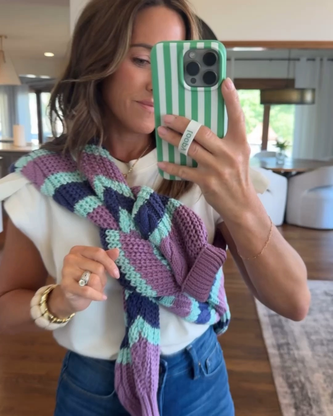 A fun color mix on this sweater. XS
I also have the brown color way. 
XS tee
Jeans tts, 0 here

#LTKootd #LTKmomlife #LTKSeasonal