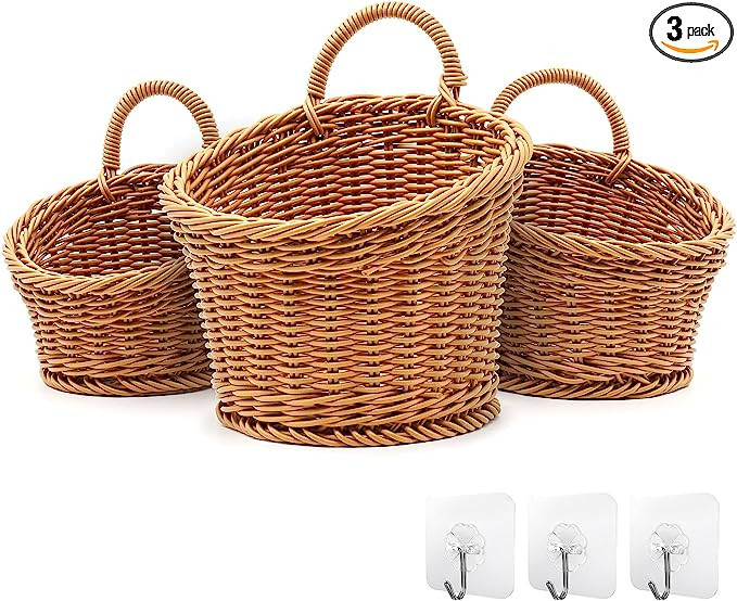 Acelist 3 Pack Woven Storage Basket, Boho Wall Hanging Basket, Retro Farmhouse Decor，Plastic Ha... | Amazon (US)