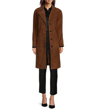 Katherine Kelly Genuine Leather Suede Classic Notch Collar Trench Coat | Dillard's | Dillard's
