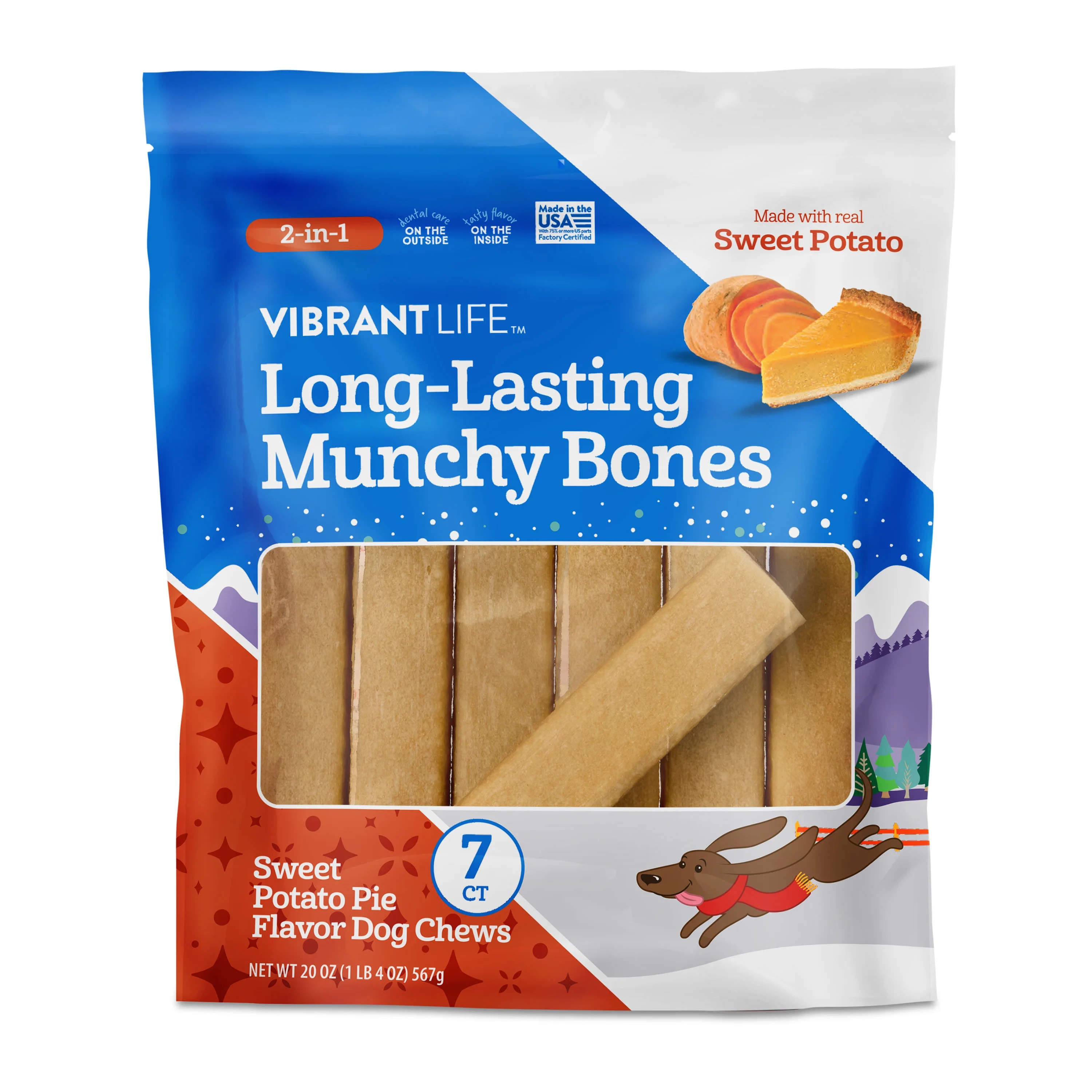 Vibrant Life Long-Lasting Munchy Bones Dog Chews, Sweet Potato Pie, 20 oz, 7 Count | Walmart (US)
