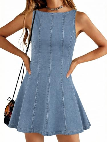 Yousify Womens Casual Denim Overalls Dresses Summer Sleeveless Babydoll A Line Zipper Trendy Flowy Tank Mini Jean Dress | Amazon (US)