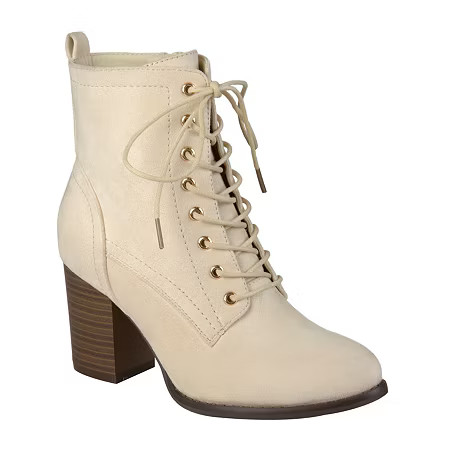 Journee Collection Womens Baylor Booties Stacked Heel, 9 Medium, Beige | JCPenney