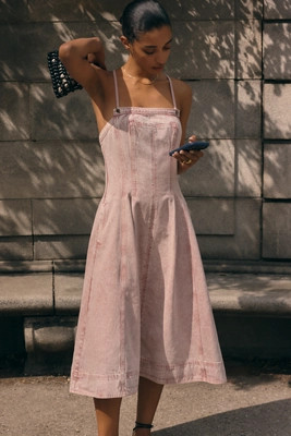 Pilcro Square-Neck Apron Denim Midi Dress | Anthropologie (US)