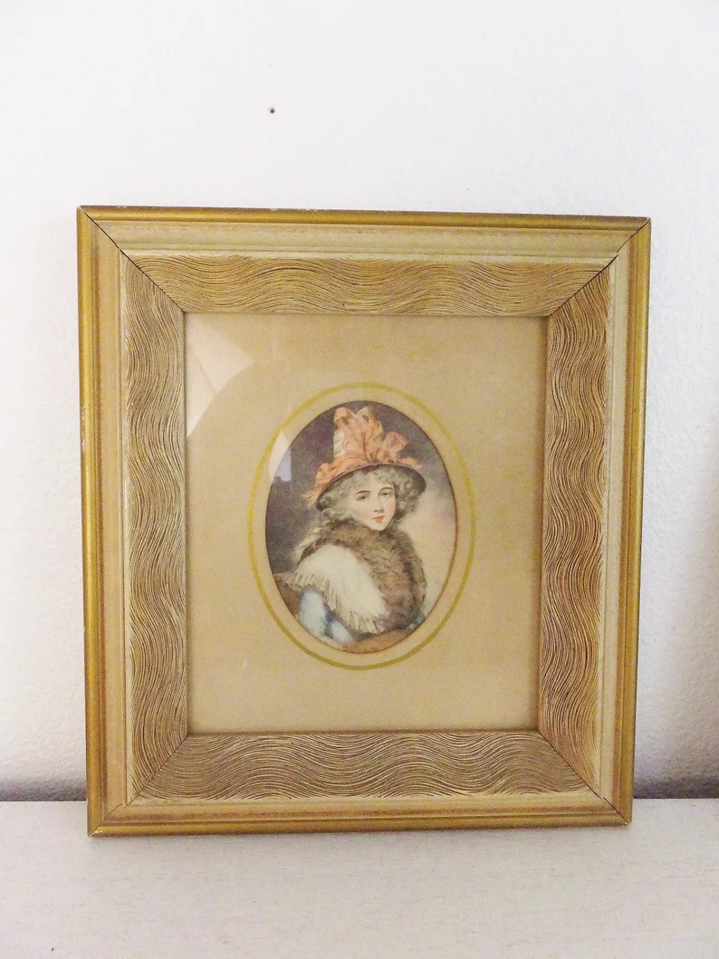 Vintage Pair of Neoclassic Portraits of Ladies in Yellowed Cream & Gold Vintage 1960's Bedroom Bo... | Etsy (US)