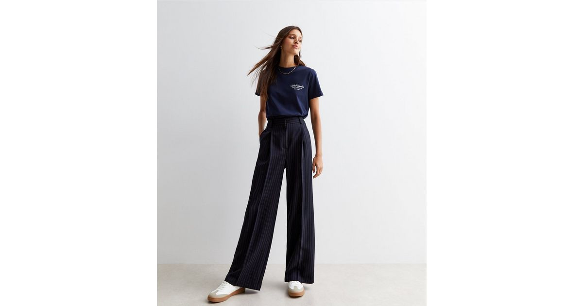 Navy Pinstripe High Waist Wide Leg Trousers | New Look | New Look (UK)