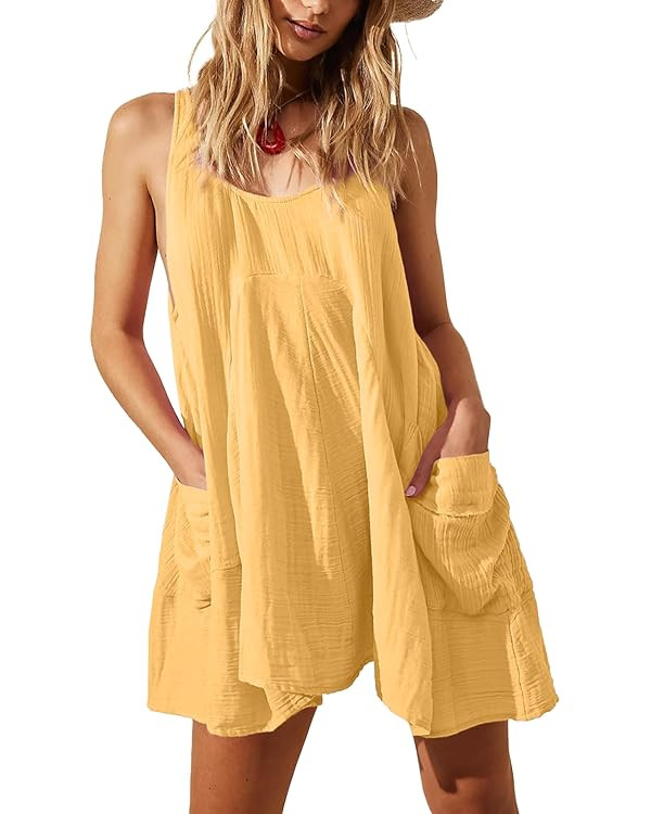 Shiyifa Women's Summer Sleeveless Mini Dress Casual Crew Neck Sundress with Pockets | Amazon (US)