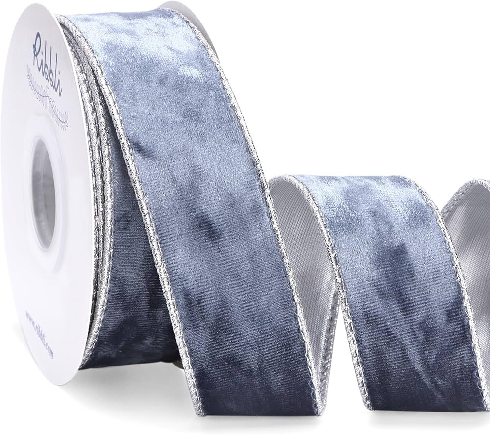 Ribbli Dusty Blue Velvet Wired Ribbon 1.5 Inch Metallic Dusty Blue Crushed Velvet Christmas Ribbo... | Amazon (US)