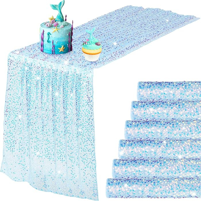 6 Pcs Iridescent Sequin Table Runner 12 x 72 Inch Mermaid Table Runner Glitter Sequin Sparkly Des... | Amazon (US)