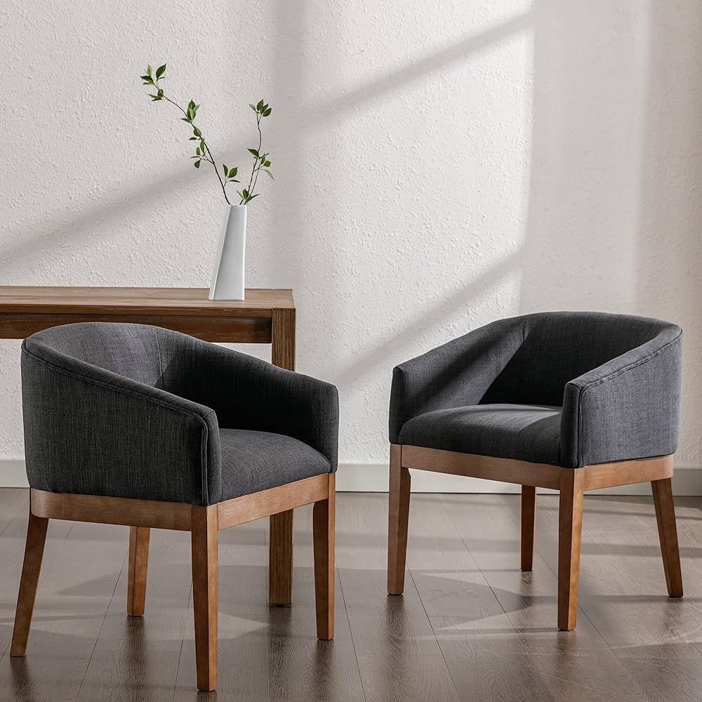 Charcoal Dining Chairs Set of 2, Mid-Century Modern Dining Chairs, Linen Upholstered Kitchen Dini... | Amazon (US)