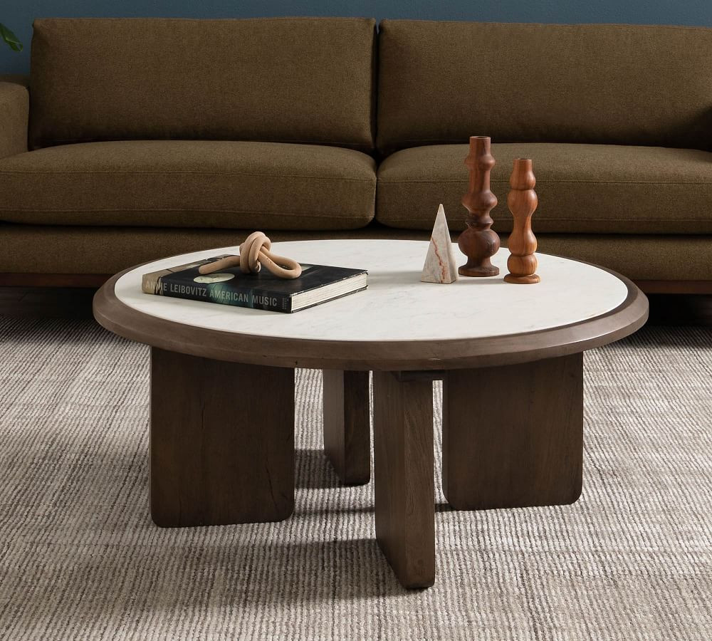 Dante 39" Reclaimed Wood & Marble Round Coffee Table | Pottery Barn (US)