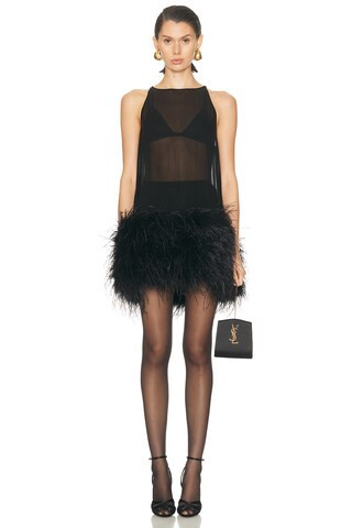 SANS FAFF Kendall Feather Mini Dress in Black | FWRD 