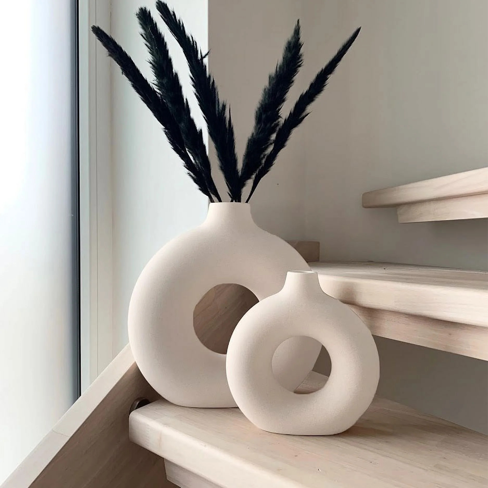 Ceramic Vases for Home Decor, Set of 2 Donut Vases, Modern Vase, White Vases, Farmhouse Vase, Dec... | Walmart (US)