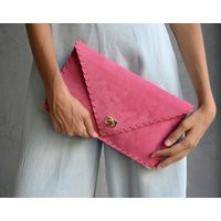 Fuchsia Suede Leather Clutch Handmade Envelope Evening Bag | Etsy (US)