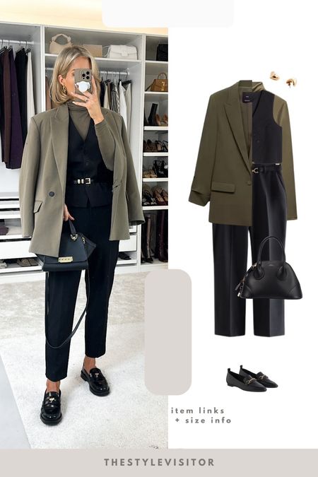 How to Style a Khaki Green Blazer and Black Trousers 🫒🖤

Read the size guide/size reviews to pick the right size.

Leave a 🖤 to favorite this post and come back later to shop

Transitional Style, Capsule Wardrobe, Timeless Pieces, Winter to Spring Outfit Inspiration, Smart Outfit, City Break Outfit, Khaki Green Blazer, Black Tailored Trousers, Black Waistcoat, Black Loafers, Black Leather Bag, H&M, Mango, & Other Stories