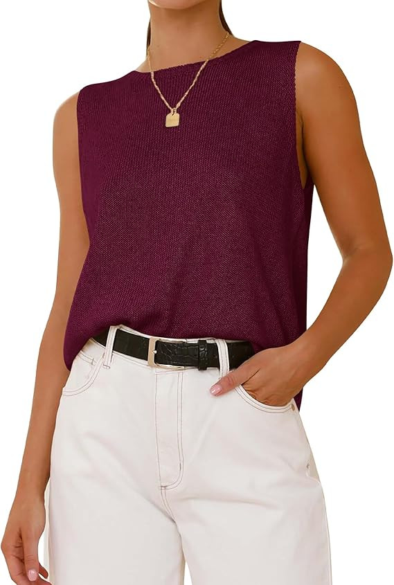 BTFBM Women's Sleeveless Sweater Vest 2026 Summer Crew Neck Ribbed Knit Lightweight Pullover Casu... | Amazon (US)