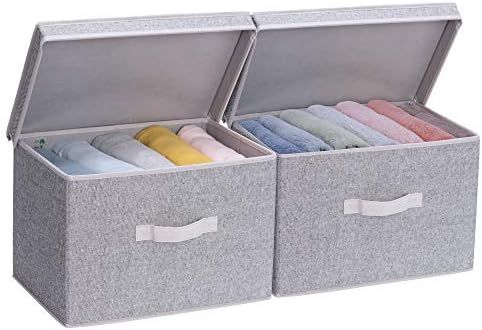 Storage Bin with Lid, Large Storage Baskets with lid, Decorative Storage Boxes with Lids, Gray, 2... | Amazon (US)