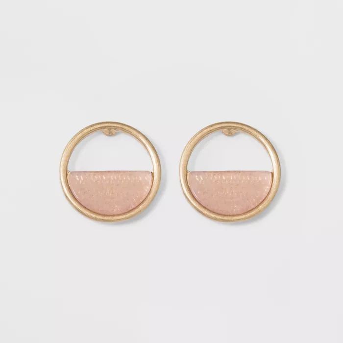 Open Button with Semi Precious Stone Inlay Earrings - Universal Thread™ Light Pink | Target