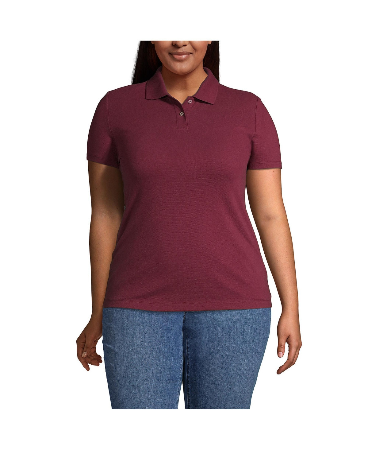 Lands' End Women's Plus Size Short Sleeve Basic Mesh Polo Shirt - Burgundy | Macy's