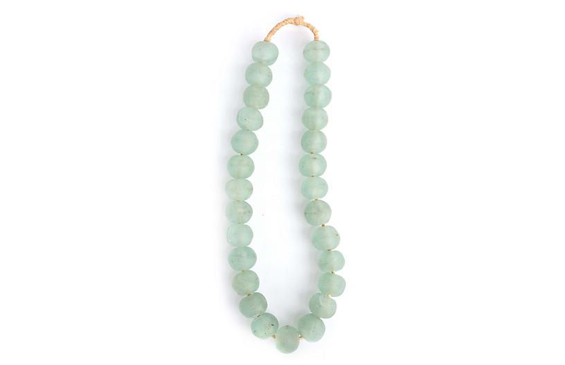 15" Ghanaian Glass Bead Strand, Opaque Green | One Kings Lane