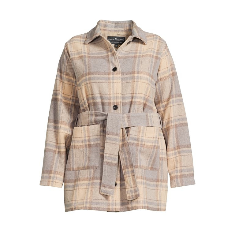 Jason Maxwell Women's Plus Size Plaid Belted Shirt Jacket | Walmart (US)
