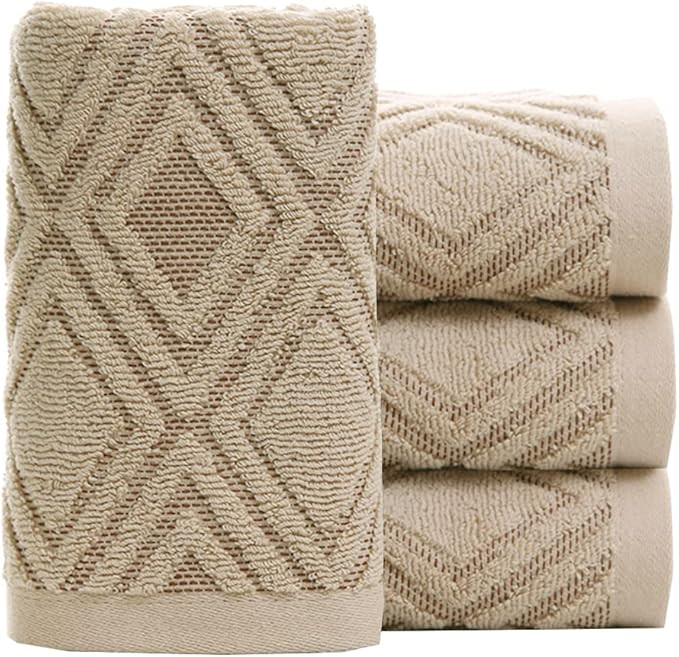 Pidada Hand Towels Set of 4 Diamond Pattern 100% Cotton Absorbent Soft Decorative Towel for Bathr... | Amazon (US)