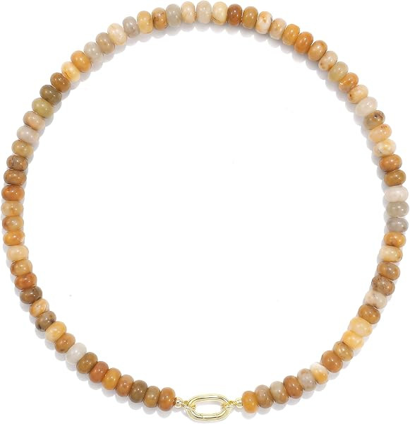 Beaded Natural Stone Necklaces for Women Choker Gemstone Bead Summer Beach Jewelry Necklace | Amazon (US)