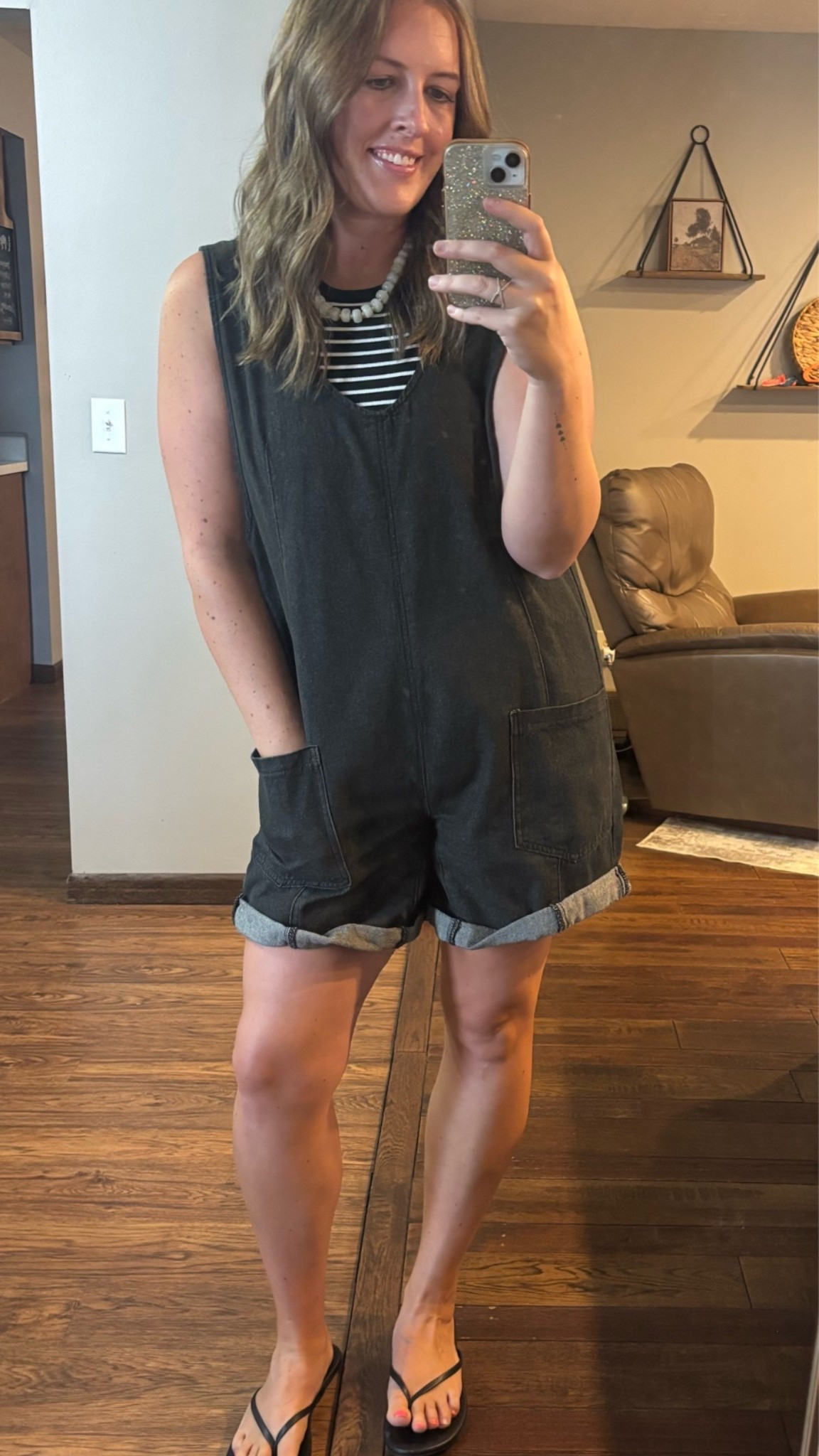 Denim shorts are cute… but overalls? Even better. 🤎 This outfit is giving effortless, casual, and just the right amount of fun. Paired with a striped tank + flip flops for the easiest summer look. ✨

#LTKootd