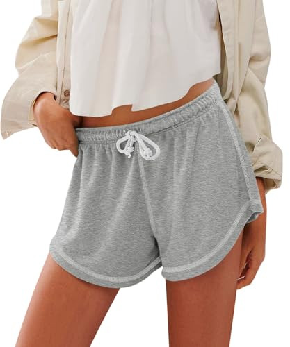 Yousify Women’s Casual Shorts Comfy Drawstring Elastic Waist Summer Beach Workout Lounge Shorts for Women Light Grey | Amazon (US)