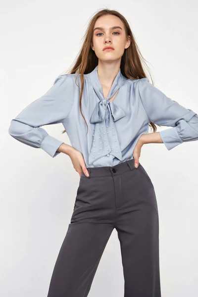 Isela Sky Blue Bow Tie Shirt | J.ING