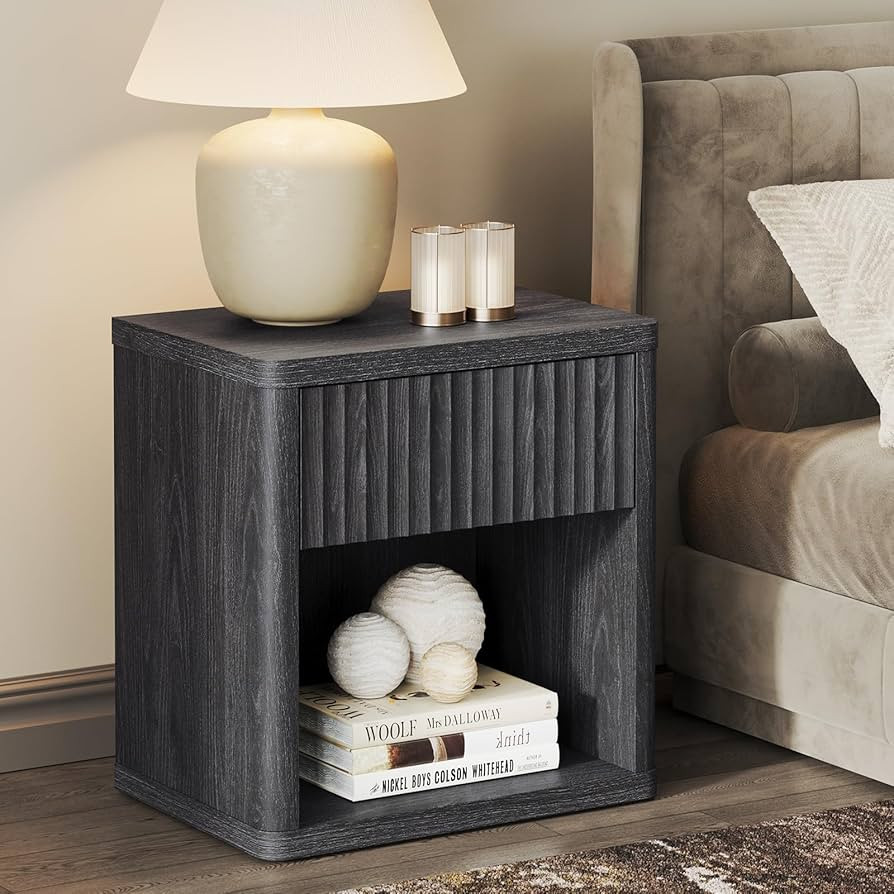 SICOTAS Night Stand Nightstand with Drawer Storage Fluted Bed Side Table End Table Large Modern W... | Amazon (US)