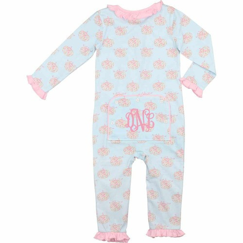 Blue And Pink Floral Pumpkin Zipper Pajamas | Cecil and Lou