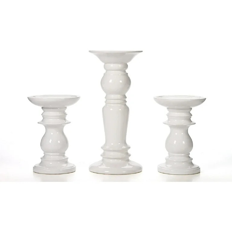 Hosley Set of 3, Ceramic White Pillar Candle Holders Two 6 Inch and One 9.5 Inch High - Walmart.c... | Walmart (US)