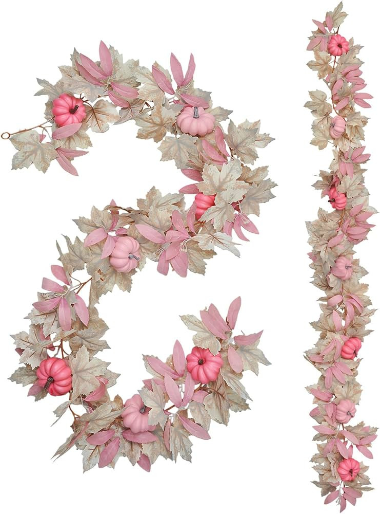 Herbst Dekogirlande, 170 cm, Wei\u00dfe Ahornbl\u00e4tter mit 7 Rosa K\u00fcrbissen, K\u00fcnstli... | Amazon (DE)