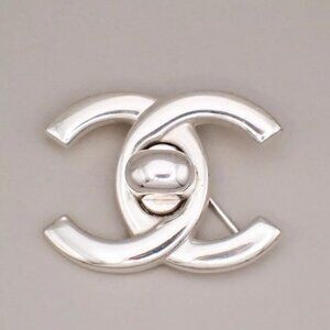 CHANEL CC Logo Turn Lock Pin Brooch 96P Clip-On Silver SHW Vintage authentic | Poshmark