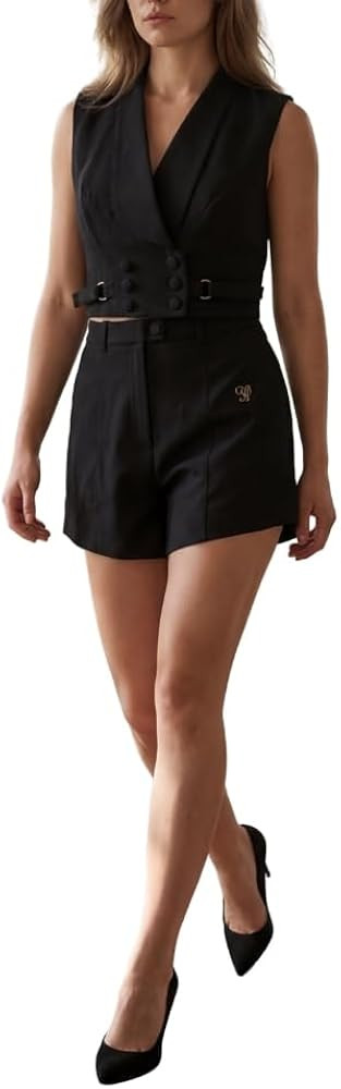 YUSHE Two-Piece Vest and Shorts Set for Women | Linen Blend Sleeveless Buttoned Vest & Matching S... | Amazon (US)