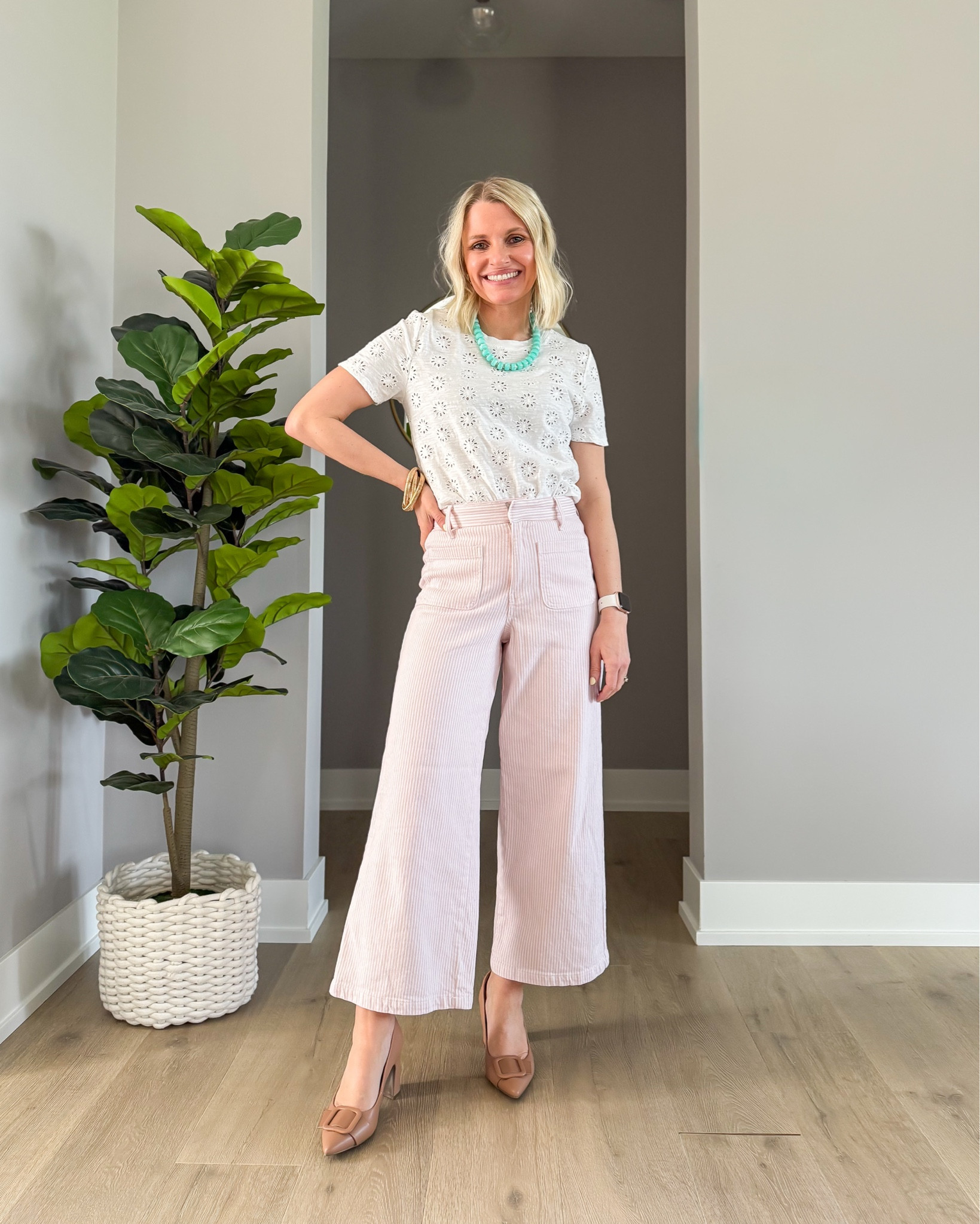 I love the pop of turquoise in this outfit! It’s the perfect teacher outfit for spring! 
Top- xsmall 
Pants- 0

#LTKootd #LTKPetite #LTKWorkwear