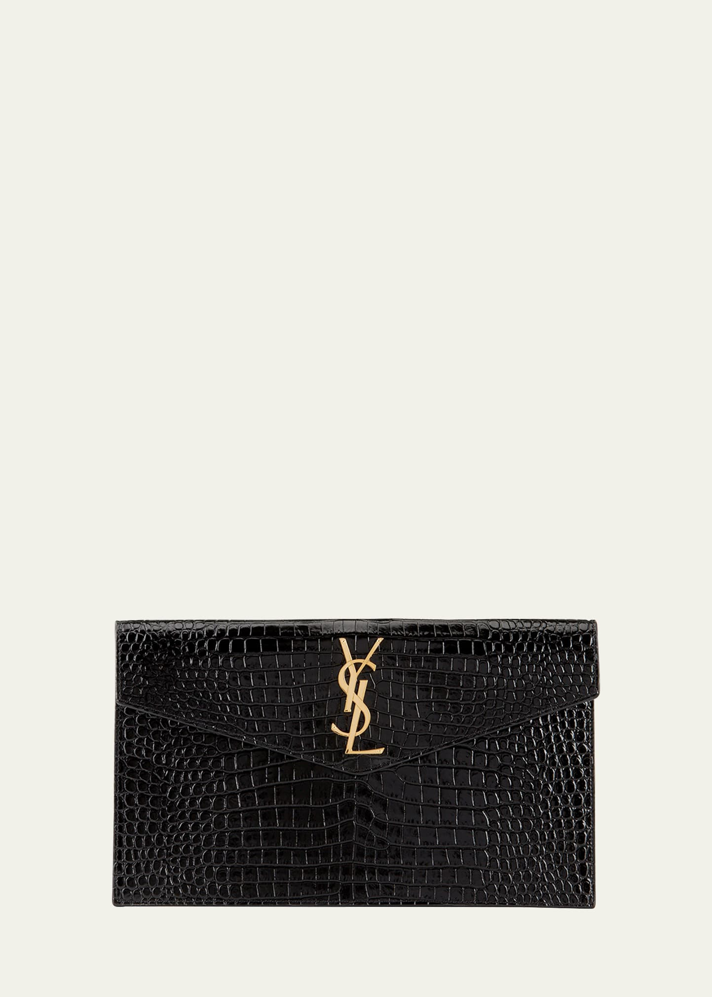Saint Laurent Uptown Medium YSL Monogram Croc-Embossed Pouch Bag | Bergdorf Goodman
