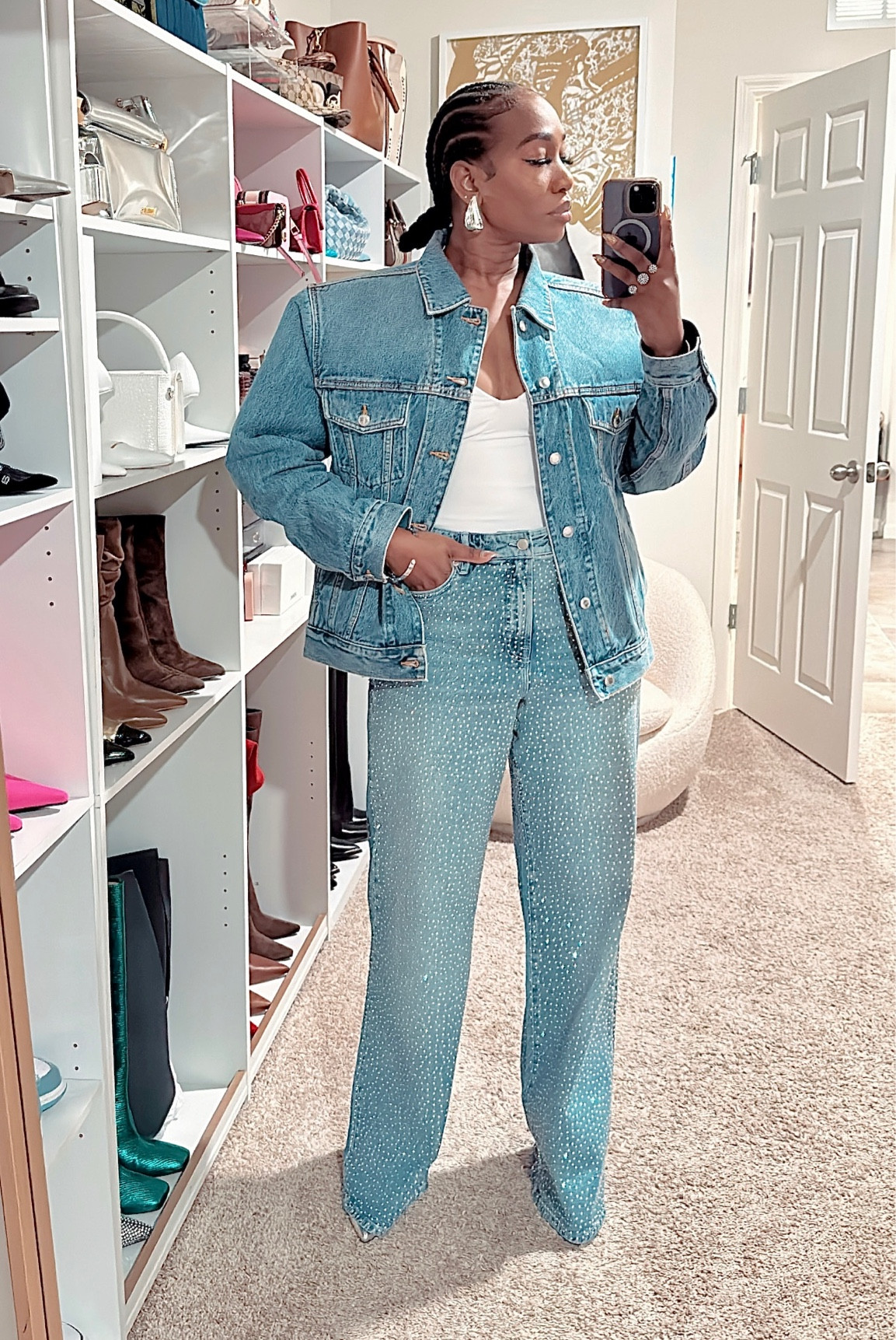 Denim on denim is always my go to combo. Decided to jazz up the look with this rhinestone pants for a party look. Wearing a size 8 in the pants for a relaxed look.


#LTKMostLoved #LTKparties #LTKstyletip