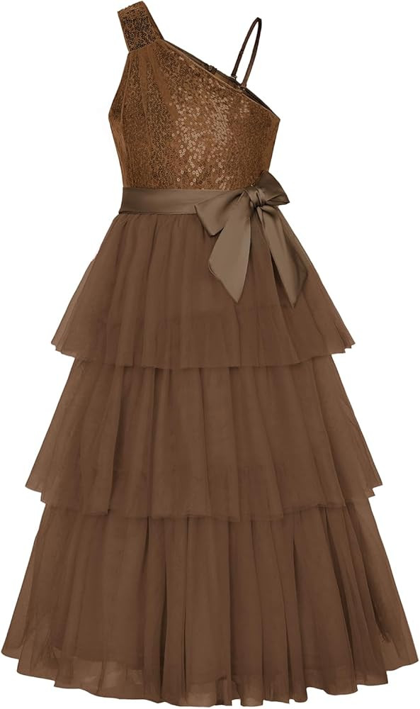 GRACE KARIN Girls Formal Party Holiday Dress | Sequin Tulle, One Shoulder, Maxi Dress for Girl 6-... | Amazon (US)