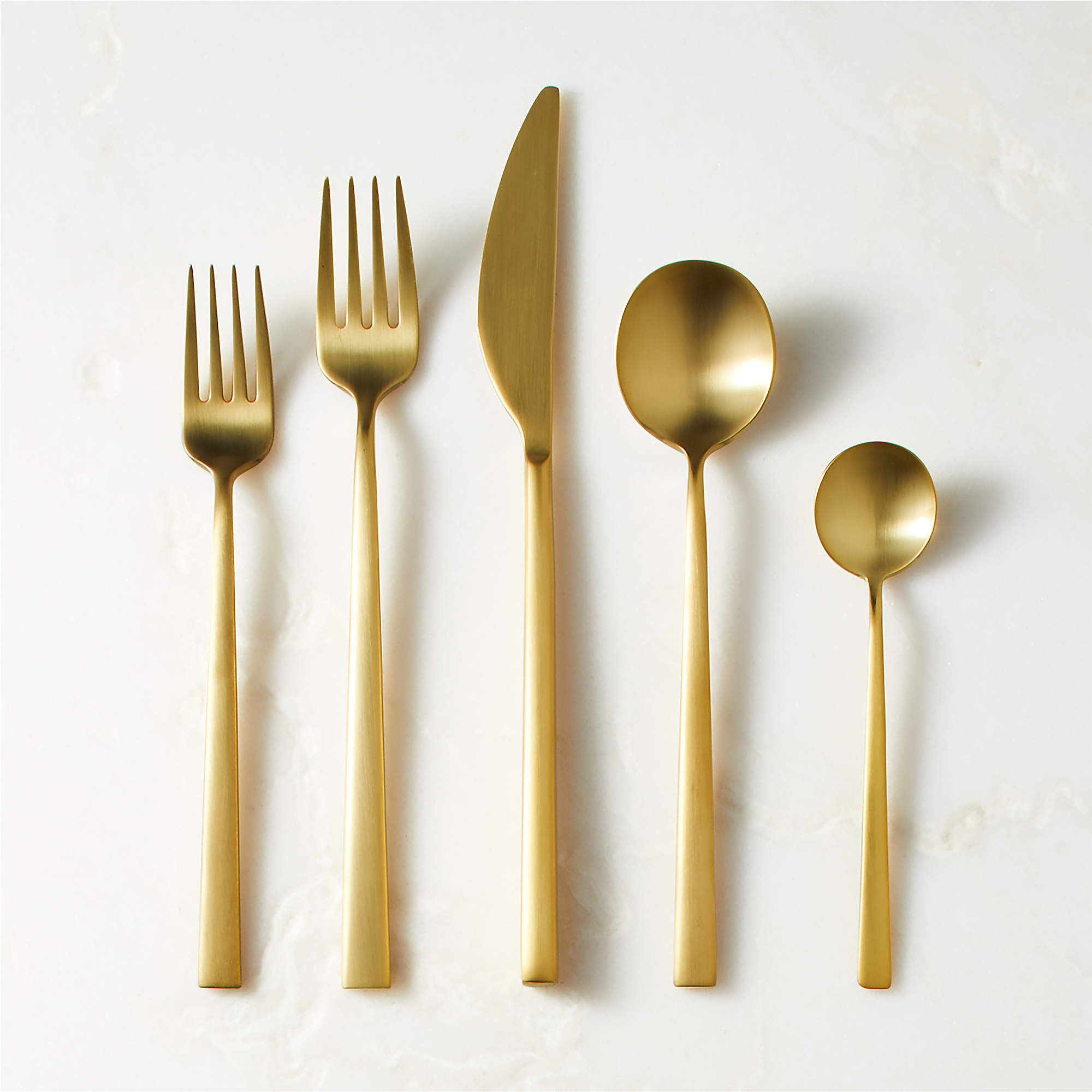 Galileo 5-Piece Brushed Gold Flatware Set + Reviews | CB2 | CB2