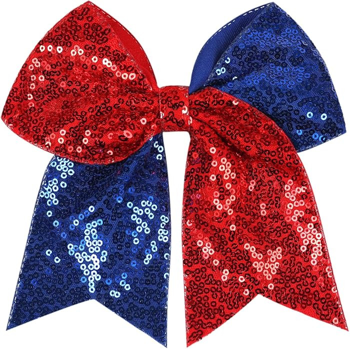 Jumbo Glitter Cheer Bow Clip - 7 Inch Large Cheerleading Sequin Hair Bow with Tails for Girls Tee... | Amazon (US)