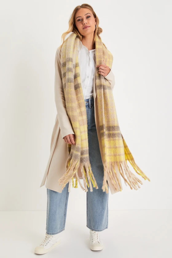 Falling For You Yellow Multi Plaid Fringe Oversized Scarf | Lulus