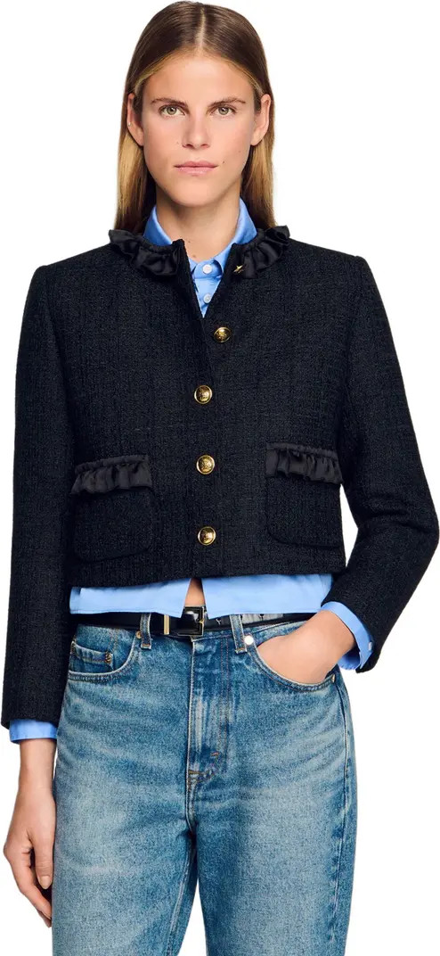 SANDRO Ruffled tweed jacket | Nordstrom | Nordstrom