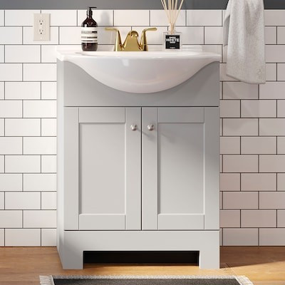 Style Selections Euro 24-in Gray Single Sink Bathroom Vanity with White Cultured Marble Top | Lowe's