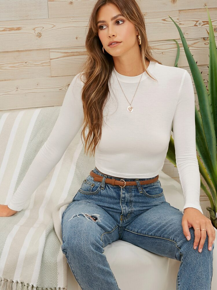 SHEIN Form Fitted Long Sleeve Crop Top | SHEIN