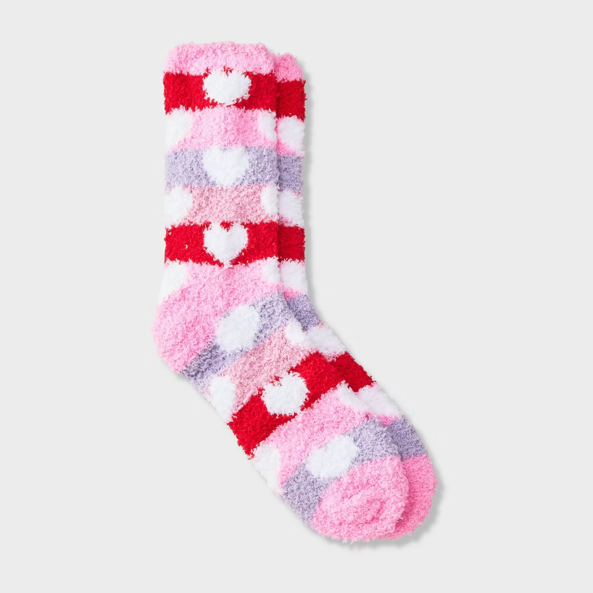 Women's Stripey Hearts Valentine's Day Cozy Crew Socks - Pink/Red/Purple 4-10 | Target