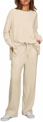 ETCYY NEW Lounge Sets for Women 2 Piece Outfits with Side Split Sweatshirt Tops and Wide Leg Swea... | Amazon (US)