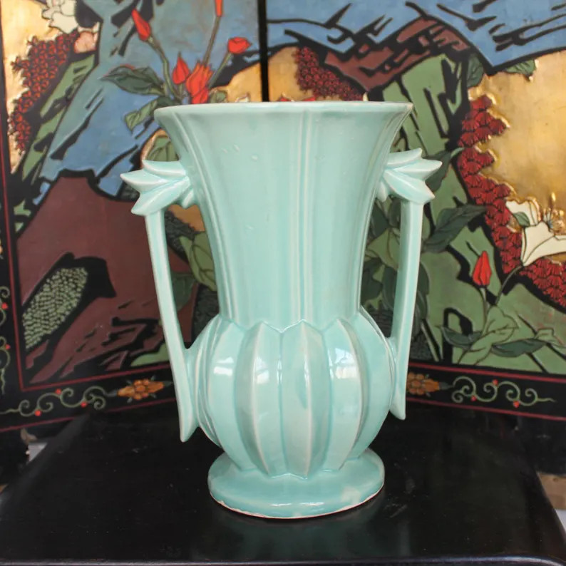 Mccoy Mid-century Modern Art Pottery Vase. 9 Trophy Style Urn. Light Turquoise Glaze. Double Hand... | Etsy (US)